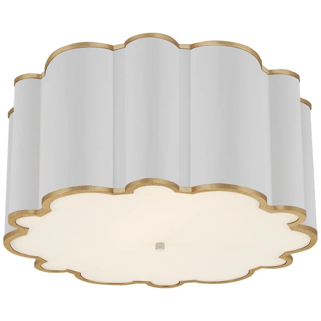 Alexa Hampton for Visual Comfort Signature Markos Grande Flush Mount in White & Gild with Frosted Acrylic For Sale