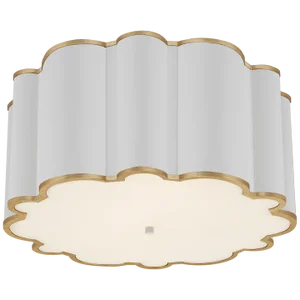 Alexa Hampton for Visual Comfort Signature Markos Grande Flush Mount in White & Gild with Frosted Acrylic