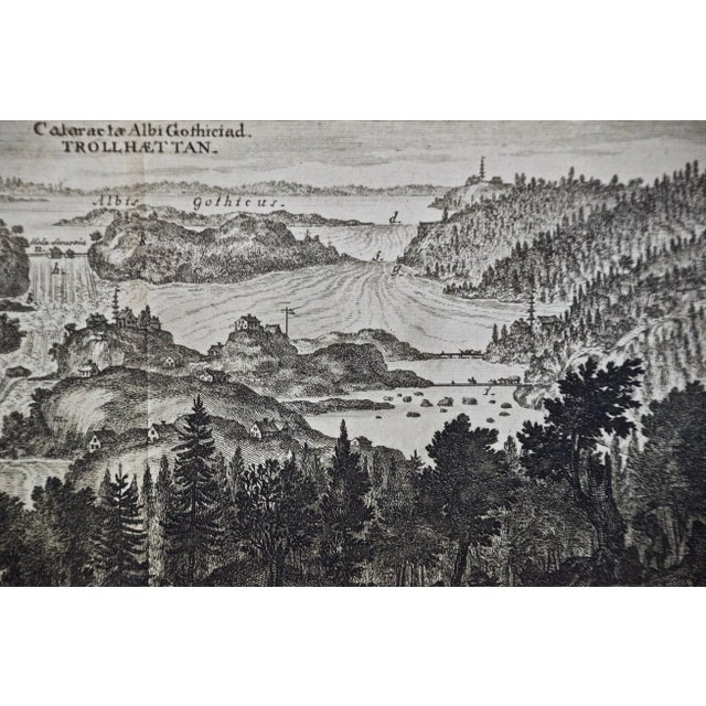 Traditional An Antique Engraved View of Waterfalls in Sweden in the 17th C. By Erik Dahlberg , 1705 For Sale - Image 3 of 5