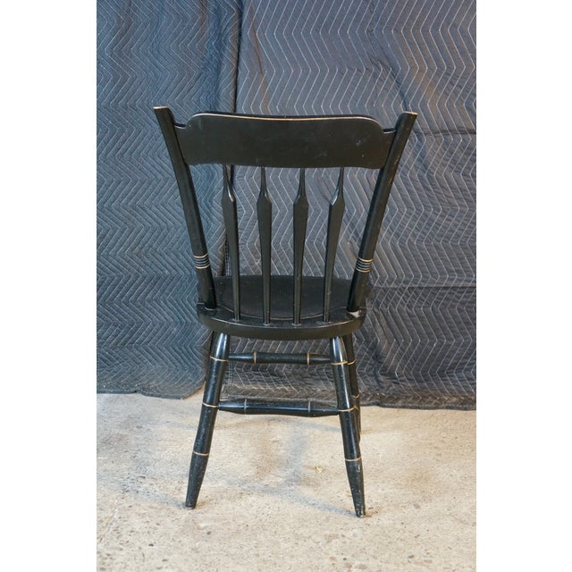 Attributed Vintage S. Bent & Bros Colonial Windsor Thumb Back Black Maple Side Chair For Sale - Image 12 of 14