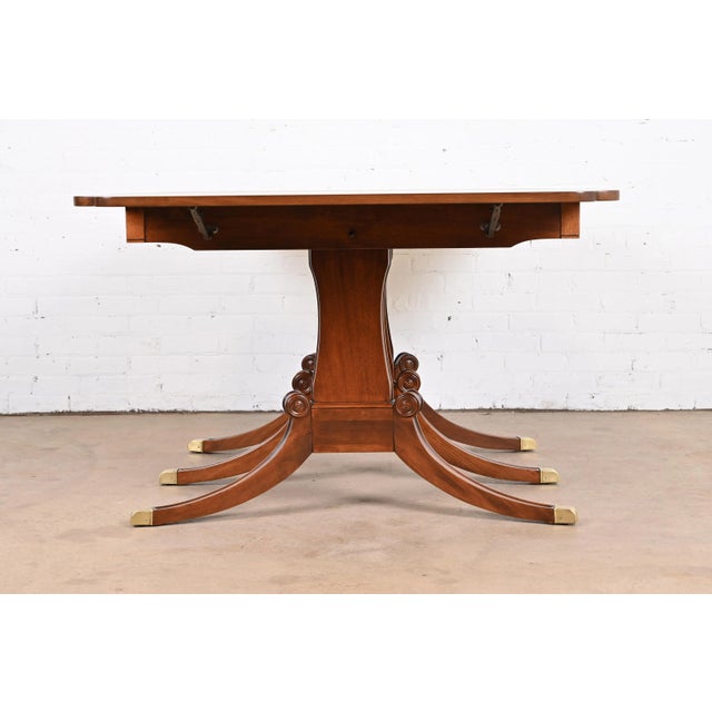 Drexel Georgian Mahogany Triple Pedestal Extension Dining Table, Newly Refinished For Sale - Image 9 of 13