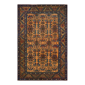 Antique Persian Lilihan Wool 5X7 Blue, Orange, Green & Rust Handmade Area Rug #9902439