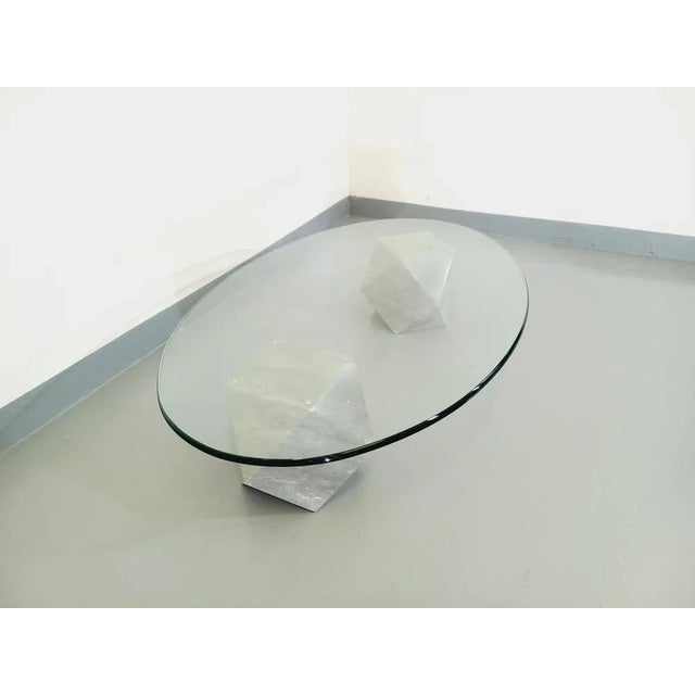 Vintage Italian Oval Marble and Glass Coffee Table attributed to Massimo Vignelli, 1970s For Sale - Image 10 of 13