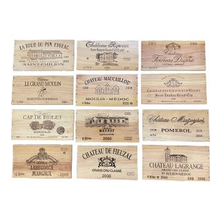 Vintage French Wooden Wine Crate Box Labels, Set of 12 For Sale