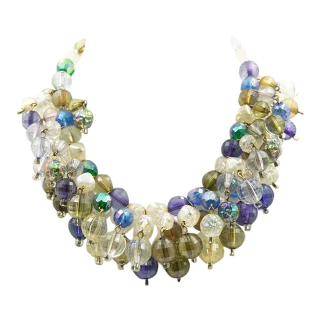 Vintage 1950s Dangling Colorful Faceted Bead Bib Choker Necklace For Sale