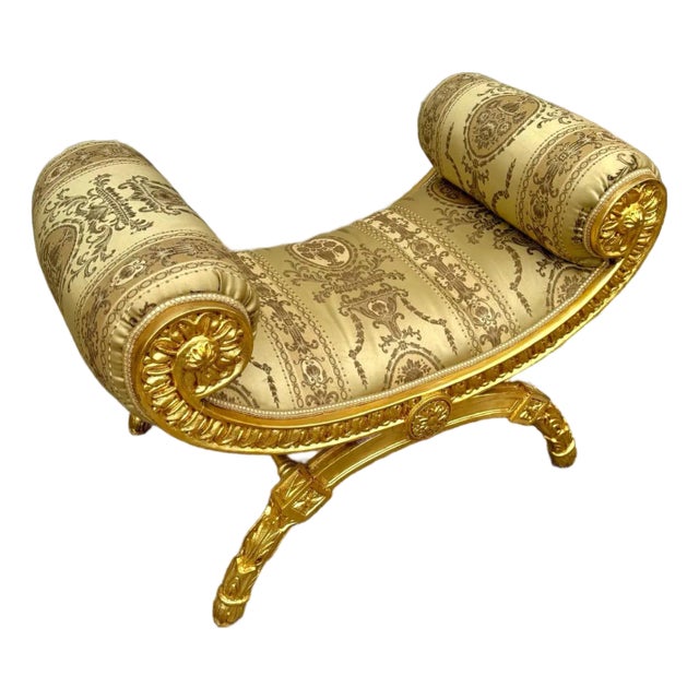 Gold Bench French Style With Gold Leaf Details For Sale