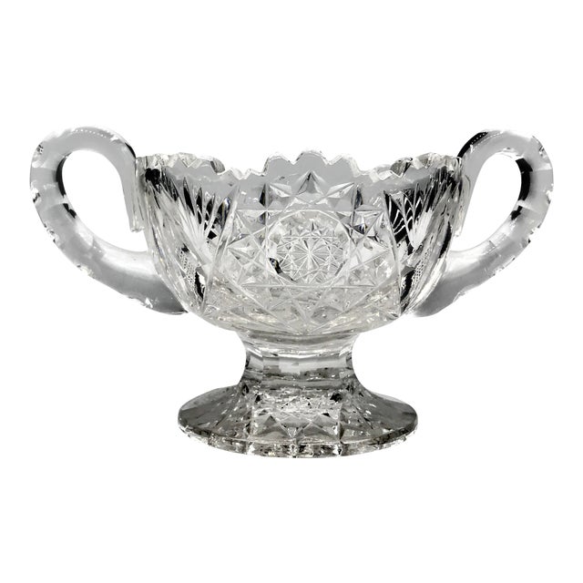 Late 19th Century American Brilliant Period Cut Crystal Pedestal Sugar Bowl For Sale