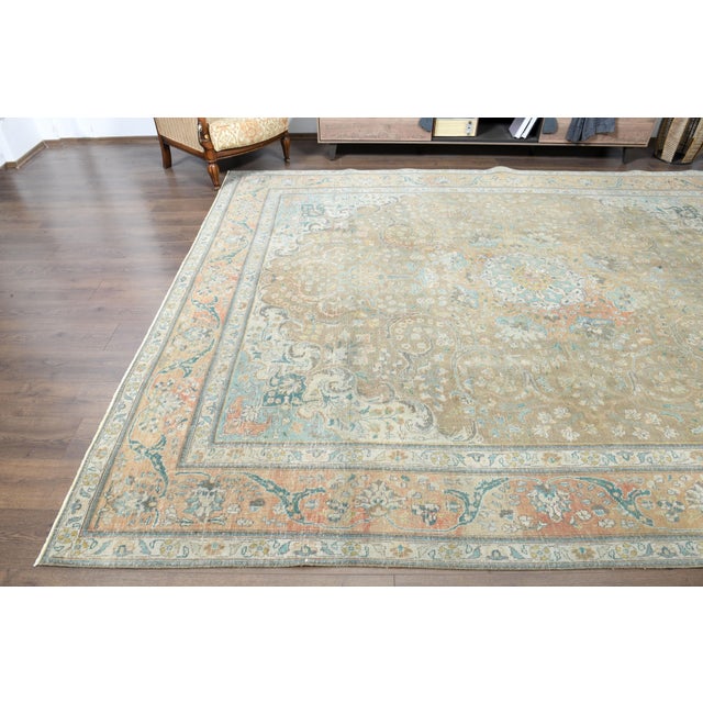 Textile 1970s Vintage Persian Handmade Wool Cotton Green Area Rug For Sale - Image 7 of 10