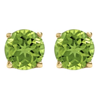 14K Yellow Gold 5X5MM Round Green Peridot Solitaire Stud Earrings For Sale