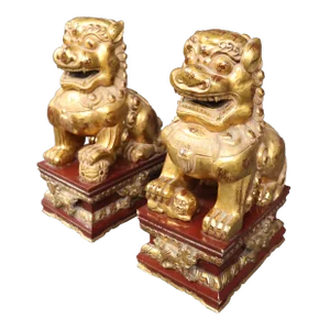 Carved Gilded Foo Dogs/Pair