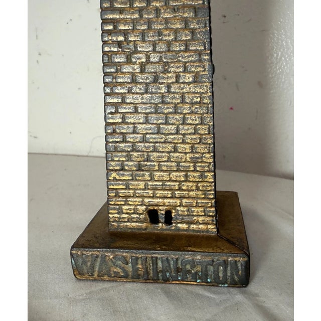 Gold Rare Antique Original A. C. Williams Washington Monument Cast Iron Still Bank For Sale - Image 8 of 10