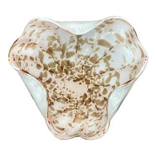 1960's Sommerso Murano White Cased Gold Inclusion Art Glass Bowl, Italy For Sale