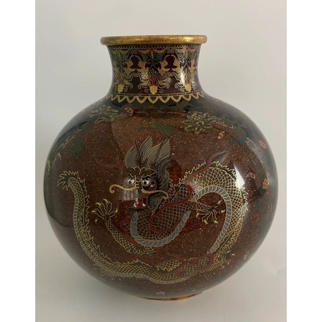 Exceptional Antique Japanese Cloisonné Vase – Brown Gold Fleck (Aventurine) Dragon Motif – Meiji Period Artistry For Sale - Image 15 of 15