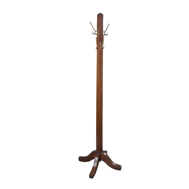 Victorian Antique b.l. Marble Chair Co Mission Arts & Crafts Oak Coat Hat Hall Tree 73" For Sale - Image 3 of 17