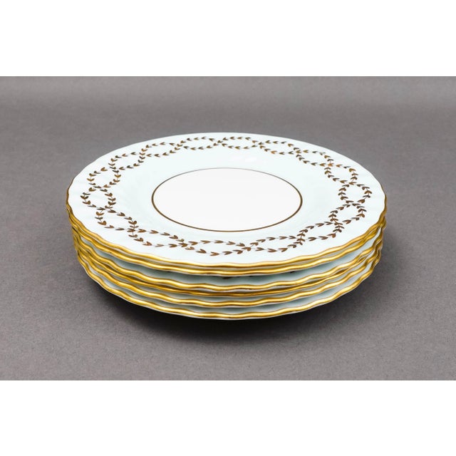 Contemporary Late 20th Century Minton England Tiffany S600 Gold Laurel Light Blue Bread & Butter Plates- Set of 6 For Sale - Image 3 of 6