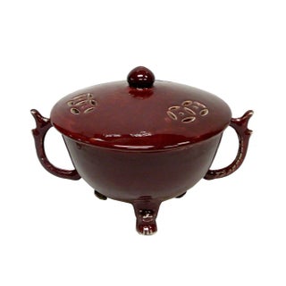 Chinese Dark Brick Red Ancient Style Ding With Dragon Handles and Legs For Sale