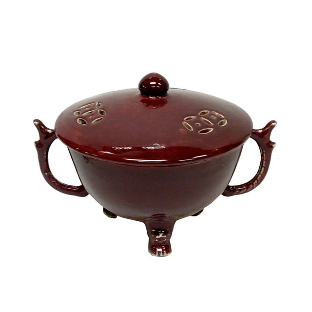 Chinese Dark Brick Red Ancient Style Ding With Dragon Handles and Legs For Sale