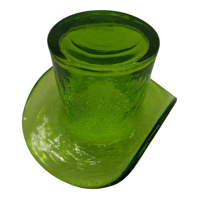 Blenko Crackle Glass Hat Green Decor Chairish