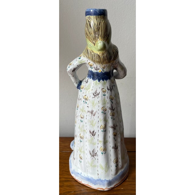 French Country Vintage Hand-Painted Figurine Candlestick-Portugal For Sale - Image 3 of 6