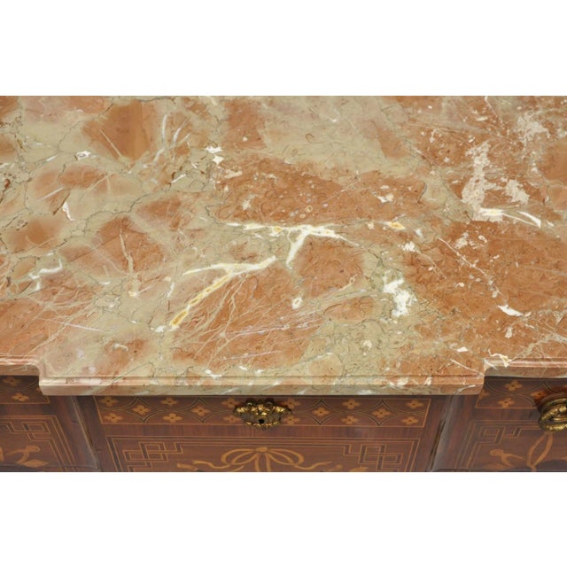 Vintage French Louis XV Style Marquetry Inlay Marble Top Commode Dresser Chest For Sale - Image 17 of 18