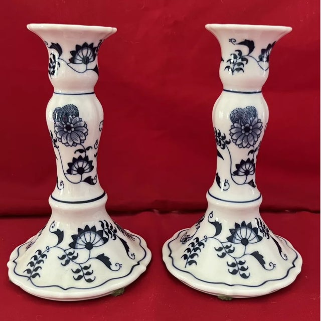 1990s Vintage Japan Blue Danube Ceramic Candlesticks-Set of 2 For Sale - Image 5 of 5