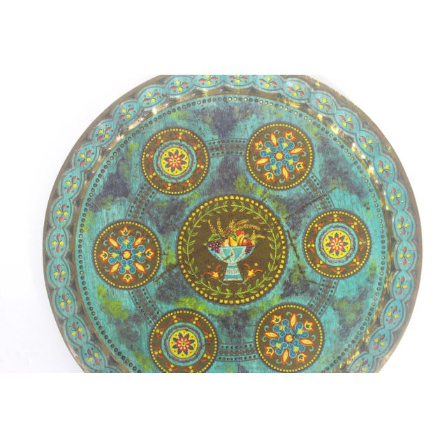 Vintage Turquoise Blue Decorated Metal Cocktail Drinks Tray Made by Baret Ware For Sale - Image 6 of 10