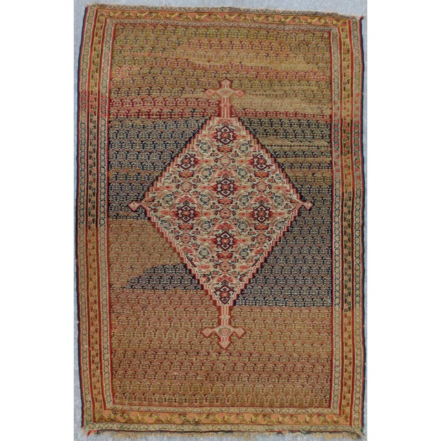 1880's Fine Antique Persian Flatwoven Senneh Kilim Rug 4'4"x 6'8" For Sale - Image 13 of 13