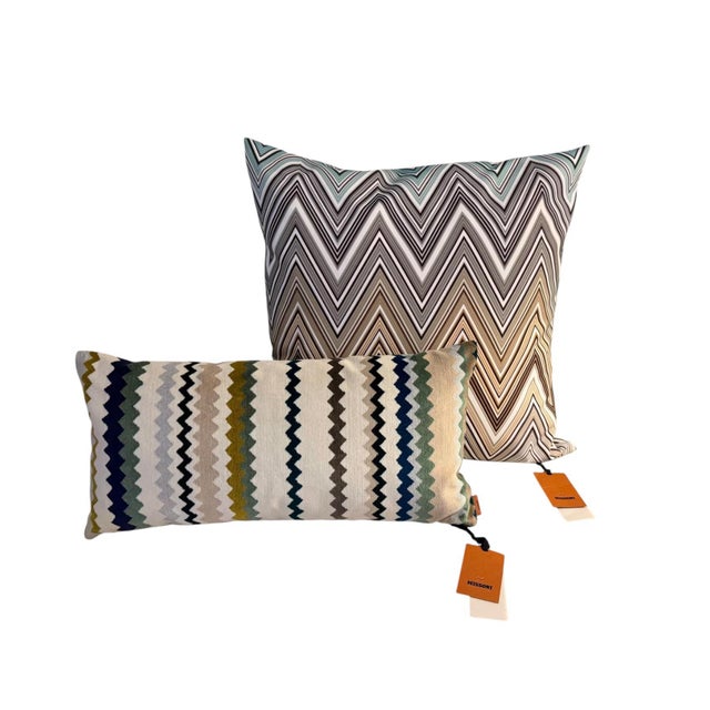 Pair of Missoni Home Velvet Chevron Lumbar Pillows 60cm X 30cm New With Tags For Sale In Dallas - Image 6 of 7
