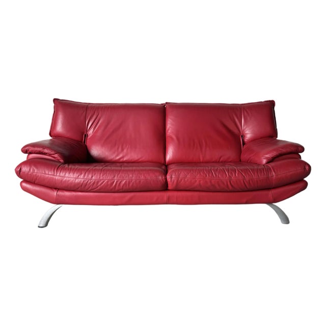 Vintage Postmodern Nicoletti Salotti–Style Italian Red Leather Sofa/ Sold For Sale