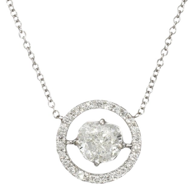 Mid 20th Century 14k White Gold 16" Chain Diamond Halo Necklace For Sale