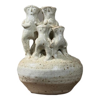 Vintage Solveig Cox Mid Century Shino Glazed Abstract Figurative Pottery, Signed For Sale