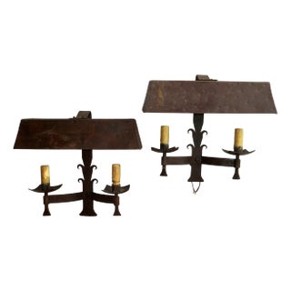 Mid-Century Modern Brutalist Patinated Iron Wall Lights, 1960s, Set of 2 For Sale