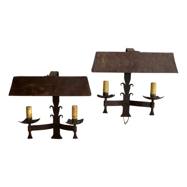 Mid-Century Modern Brutalist Patinated Iron Wall Lights, 1960s, Set of 2 For Sale