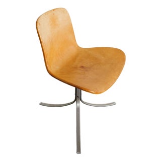 Danish Modern PK-9 Chairs in Steel & Original Tan Leather by Poul Kjaerholm for Fritz Hansen, 1995, Set of 4 For Sale