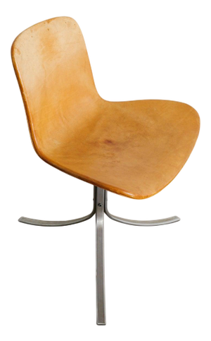 Danish Modern PK-9 Chairs in Steel & Original Tan Leather by Poul Kjaerholm for Fritz Hansen, 1995, Set of 4