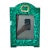 A striking vintage malachite-pattern picture frame featuring rich emerald swirls and a decorative brass medallion crest....