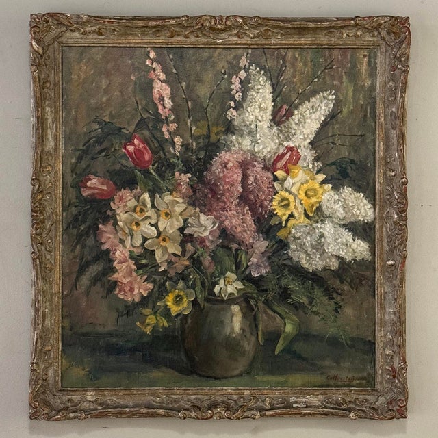 Framed Still Life Oil Painting on Canvas by Jozef Callaerts (1896-1965) For Sale In Dallas - Image 6 of 16