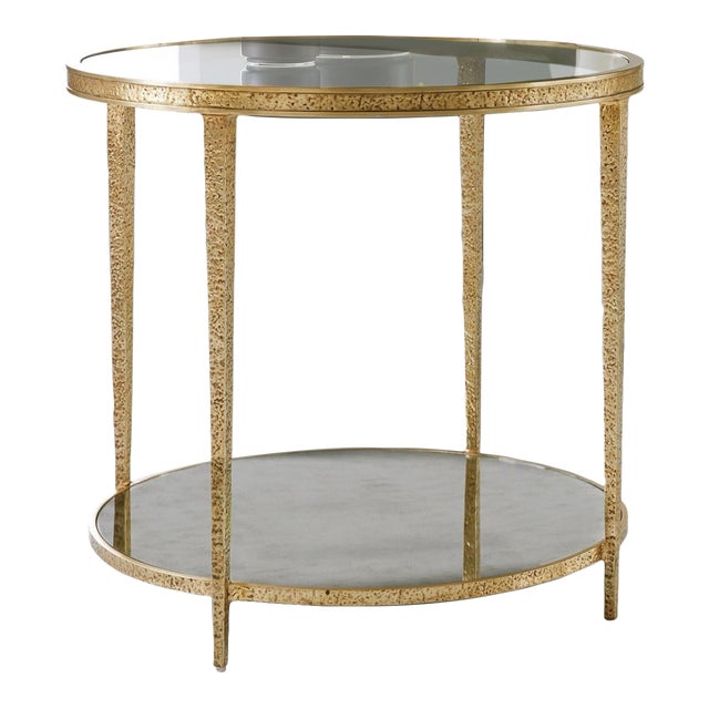 Modern History Sculpture Round Table - Antique Brass For Sale