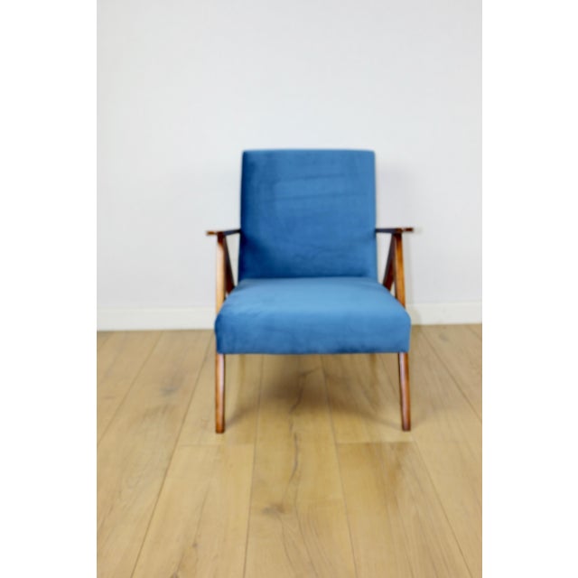 Vintage Blue Velvet VAR B-310 Chair in Dark Wood, 1960s For Sale - Image 11 of 11
