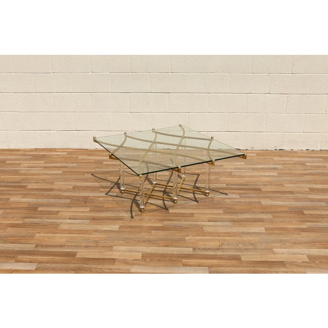 Metal Charles Hollis Jones “Treillage” Lucite & Brass Coffee Table | Glass Top | Hollywood Regency | Circa 1970s For Sale - Image 7 of 18