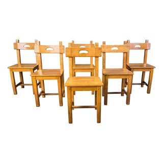 Vintage Brutalist Oak Chairs, 1960s, Set of 6 For Sale