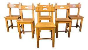Vintage Brutalist Oak Chairs, 1960s, Set of 6