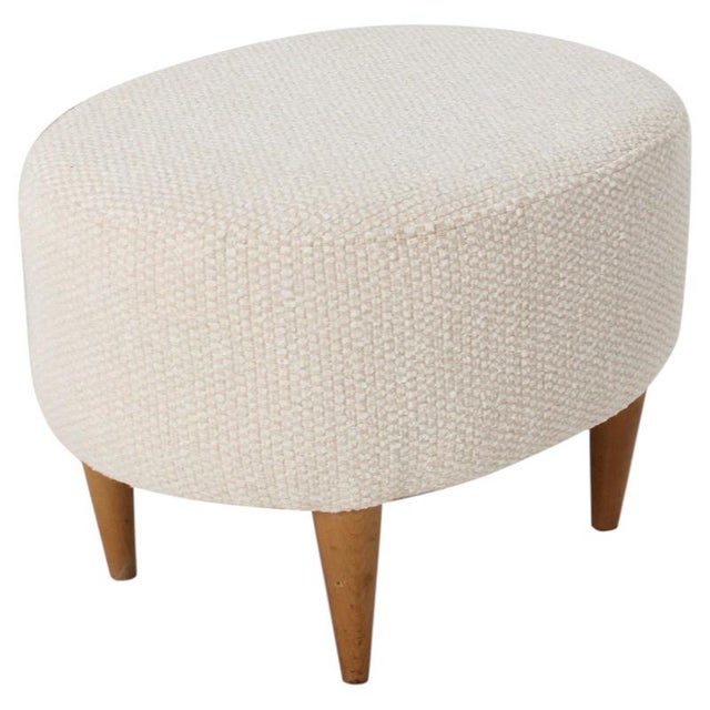 Cream Footstool with Wooden Legs, Italy, 1960 For Sale - Image 9 of 9