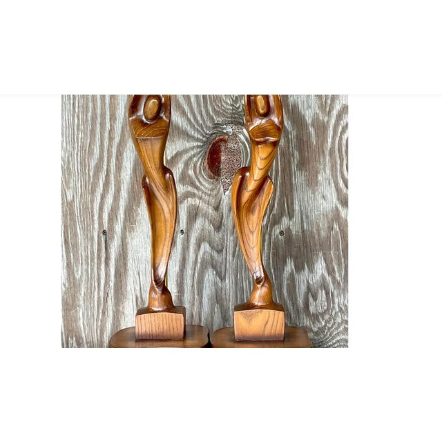 Chocolate Vintage Boho Sculptural Figure Lamps by Yasha Heifetz - a Pair For Sale - Image 8 of 15