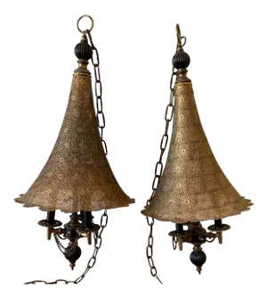 Vintage 1960s Moroccan Moorish Pierced Brass Hanging Lamps - a Pair