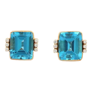 Genuine Blue Topaz 15.15 Ct Stud Earrings - 2 Pieces