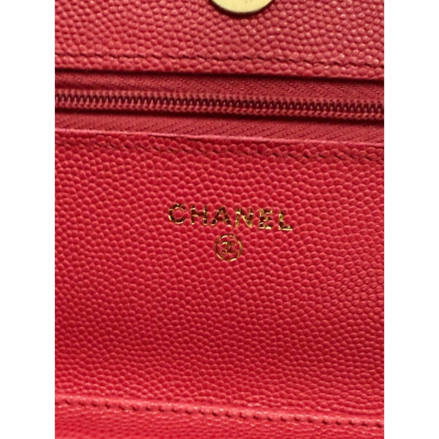 Dark Pink Quilted Caviar Wallet On Chain For Sale - Image 10 of 10