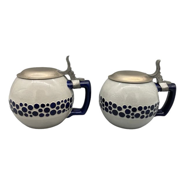 Art Nouveau Model 503 Equestrian Beer Mugs by Leopold Moritz & Karl Capeller for Reinhold Merkelbach, Grenzhausen, 1920s, Set of 2 For Sale