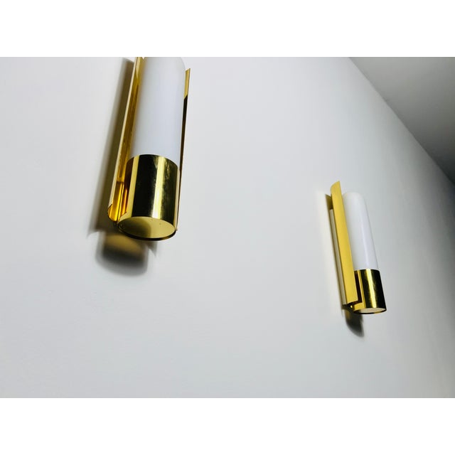 Pair of Brass and Opaline Glass Wall Lamps by Glashütte Limburg, 1960s For Sale - Image 11 of 12
