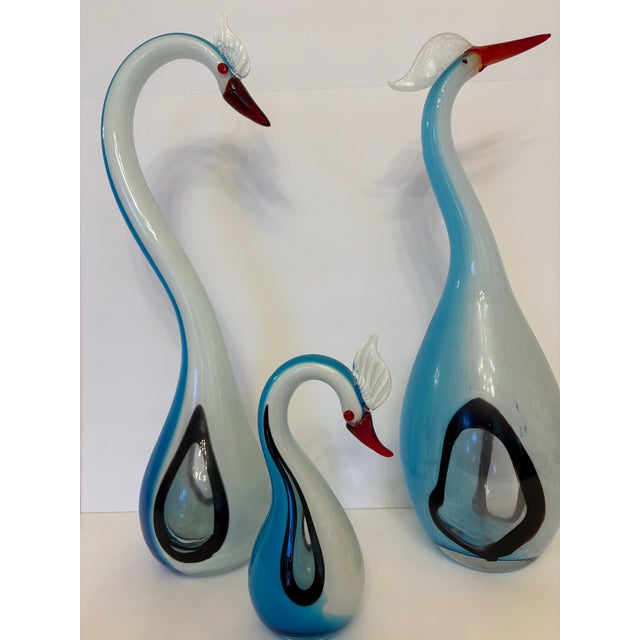 1950s Vintage Mid-Century Modern Sommerso Murano Tall Herons, Set of 3 For Sale - Image 5 of 5